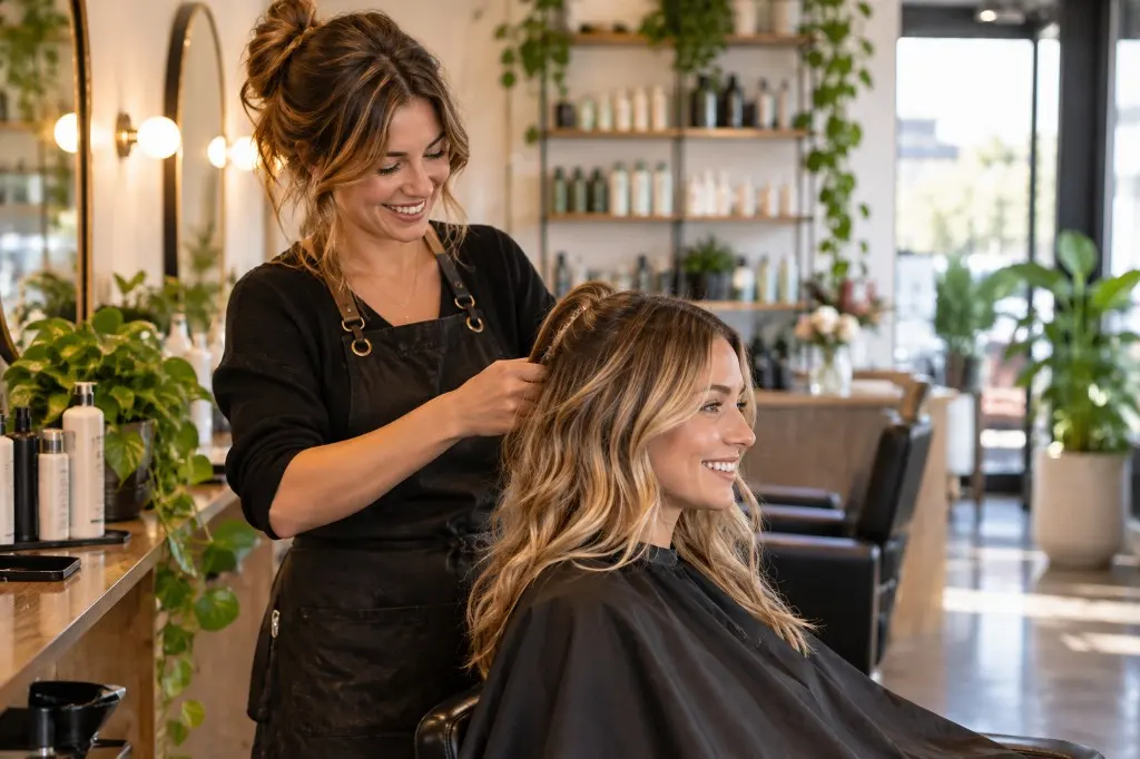 A stylist working with a client in an independent salon.