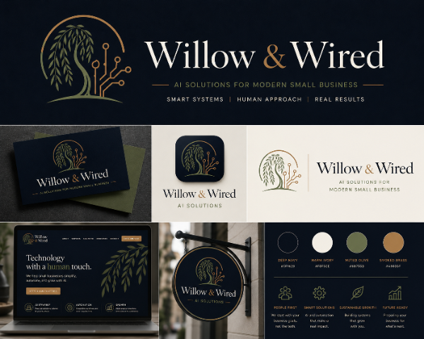 Willow & Wired brand board for AI solutions for modern small business